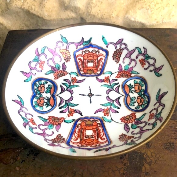 Vintage Other - Vintage boho oriental porcelain brass bowl